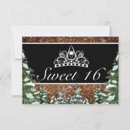 Tarjeta De Confirmación De Asistencia Madera nevada negra y cereal Tiara Sweet 16