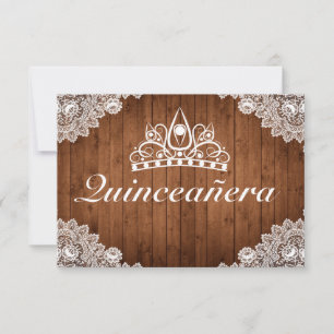 Tarjeta De Confirmación De Asistencia Madera Rusa y Lace Blanco Tiara Qinceanera