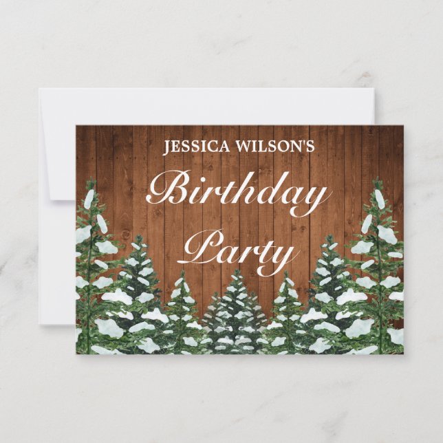 Tarjeta De Confirmación De Asistencia Madera y bosque de nieve Nacimiento de Pino (Anverso)