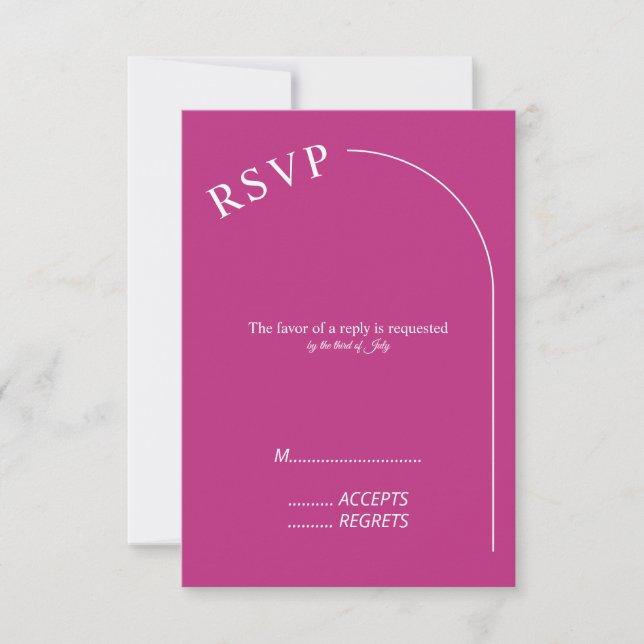 Tarjeta De Confirmación De Asistencia Magenta minimal moderna con Boda de arco (Anverso)