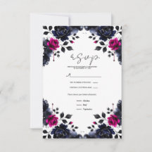 Magenta Rosa y Azul Acuarela Floral con Tinta para