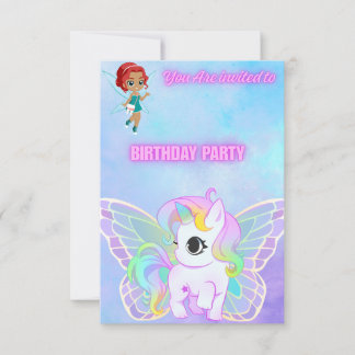 Tarjeta De Confirmación De Asistencia Magical Fairy and Butterfly Unicorn Flat Card
