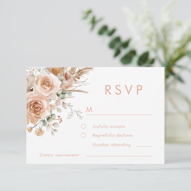 Tarjeta De Confirmación De Asistencia Magnífico Boda de Boho Floral (Anverso de pie)
