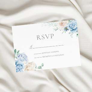Tarjeta De Confirmación De Asistencia Magnífico Boda Floral Azul y Blanca Botánica