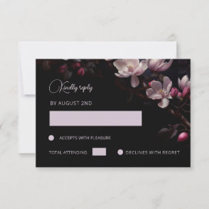 Tarjeta De Confirmación De Asistencia Magnolia Floral Negra