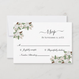 Tarjeta De Confirmación De Asistencia Magnolias Blancas Elegante Boda
