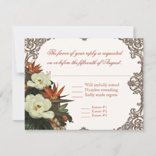 Tarjeta De Confirmación De Asistencia Magnolias y pájaro del paraíso - Boda personalizad
