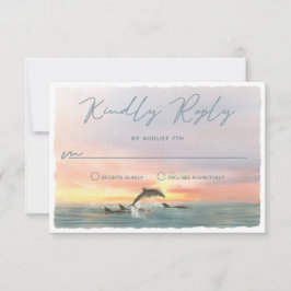 Tarjeta De Confirmación De Asistencia Malibu Dolphin Sunset Beach Watercolor Boda