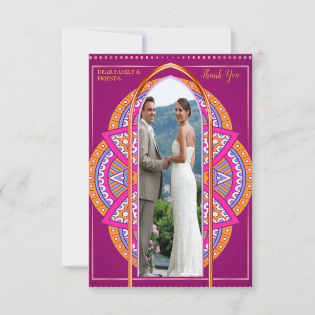 Tarjeta De Confirmación De Asistencia Mandalas en mezcla Cerise Pink, blues y Naranja (Anverso)