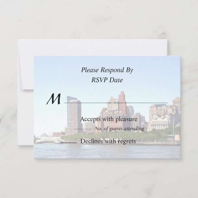 Tarjeta De Confirmación De Asistencia Manhattan NY - Horizonte de Manhattan en un día cl (Anverso)