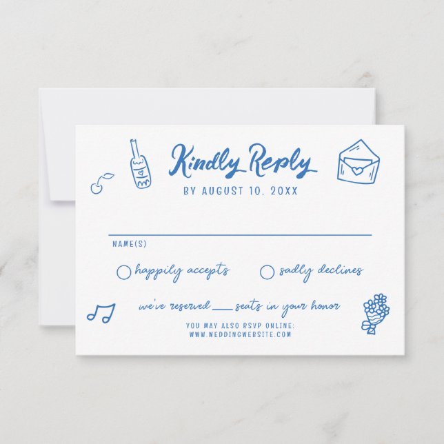 Tarjeta De Confirmación De Asistencia Mano caprichosa dibujó garabatos al estilo francés (Anverso)