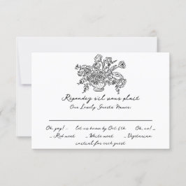 Tarjeta De Confirmación De Asistencia Mano de Doodle Moderno Boho Dibujado en blanco y n