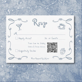 Tarjeta De Confirmación De Asistencia Mano retro caprichosa Boda azul turbio