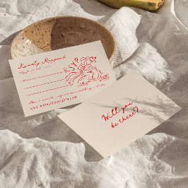 Tarjeta De Confirmación De Asistencia Mano roja retro dibujado un Boda raro