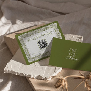 Tarjeta De Confirmación De Asistencia Mantel de encaje verde oliva Old Money Código QR B