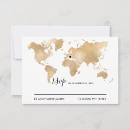 Tarjeta De Confirmación De Asistencia Mapa Mundial de Destino de Boda Corazón Extraíble