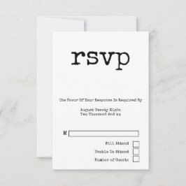 Tarjeta De Confirmación De Asistencia Máquina de escribir simple tipografía Boda Minimal