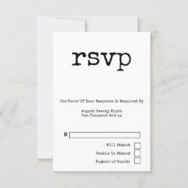 Tarjeta De Confirmación De Asistencia Máquina de escribir simple tipografía Boda Minimal
