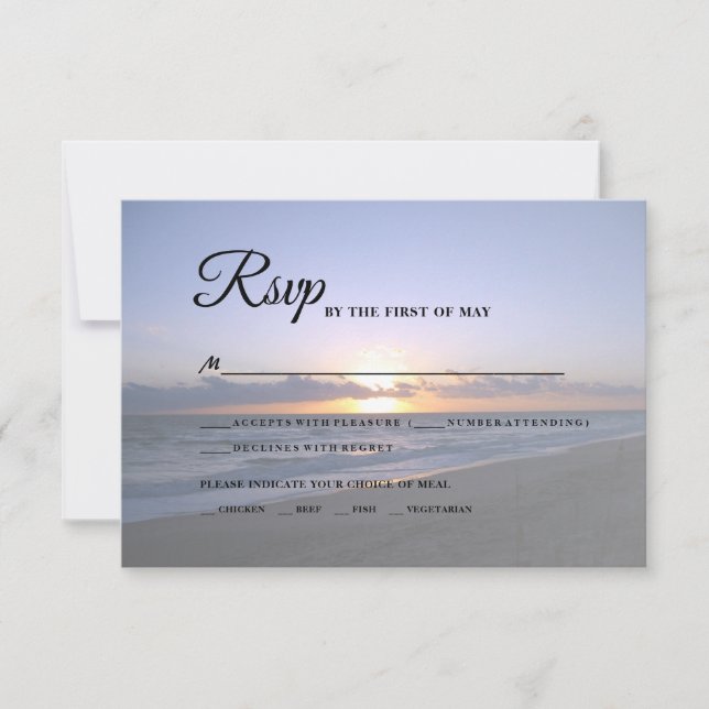 Tarjeta De Confirmación De Asistencia Mar de Amor | Boda Starfish Beach Sunset (Anverso)