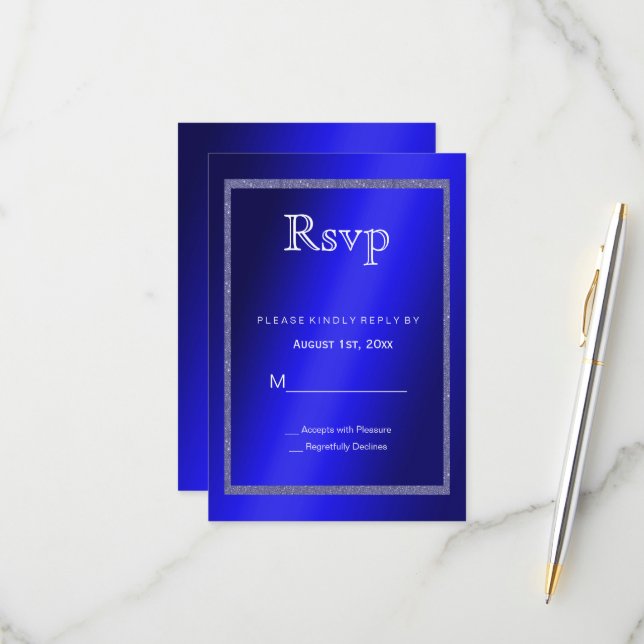 Tarjeta De Confirmación De Asistencia Marco azul masculino y Purpurina 50 cumpleaños (Anverso/Reverso In Situ)