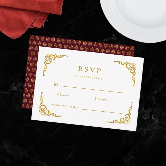 Tarjeta De Confirmación De Asistencia Marco barroco Real Borgoña Ornamental (Subido por el creador)