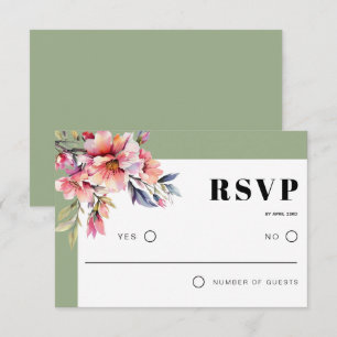 Tarjeta De Confirmación De Asistencia Marco con rama de rododendro y flores de boda