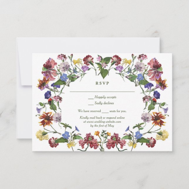 Tarjeta De Confirmación De Asistencia Marco de flores silvestres Boho rústico Boho Weddi (Anverso)