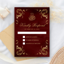 Marco de Oro Antiguo Boda Islámica Rojo Burdeos