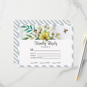 Tarjeta De Confirmación De Asistencia Marco dorado de las flores de verano