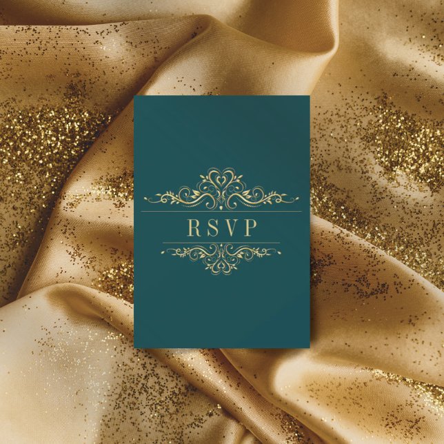 Tarjeta De Confirmación De Asistencia Marco dorado elegante verde gasolina (Subido por el creador)