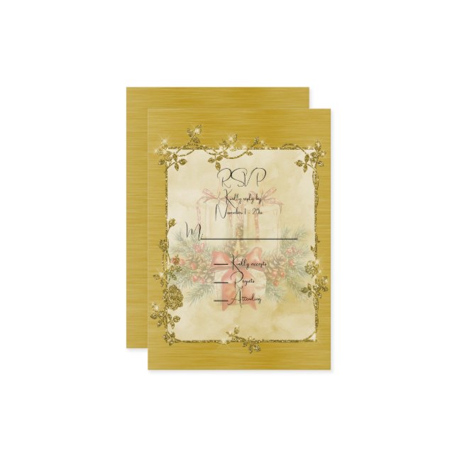 Tarjeta De Confirmación De Asistencia Marco elegante dorado con brillo (Anverso/Reverso In Situ)