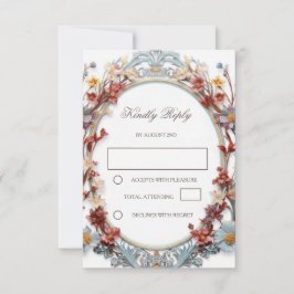 Tarjeta De Confirmación De Asistencia Marco floral 3D moderno blanco