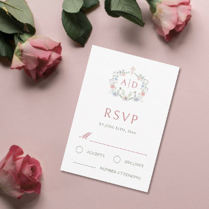Tarjeta De Confirmación De Asistencia Marco floral Boda religioso Monogramas Tarjeta RSV