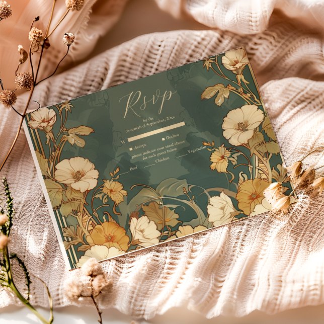 Tarjeta De Confirmación De Asistencia Marco floral romántico Boda Art Nouveau (Subido por el creador)