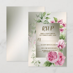 Tarjeta De Confirmación De Asistencia Marco floral rosa de color de agua Fiesta brillant