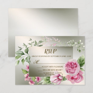 Tarjeta De Confirmación De Asistencia Marco floral rosa de color de agua Fiesta brillant