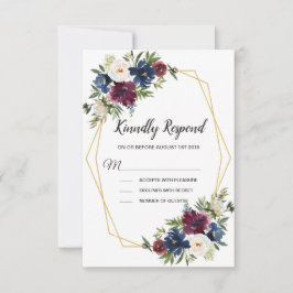 Tarjeta De Confirmación De Asistencia Marco geométrico Boda de flores de la Marina de Bo