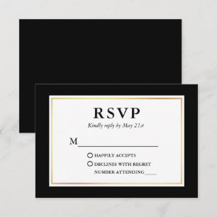 Tarjeta De Confirmación De Asistencia Marco moderno elegante de oro blanco negro