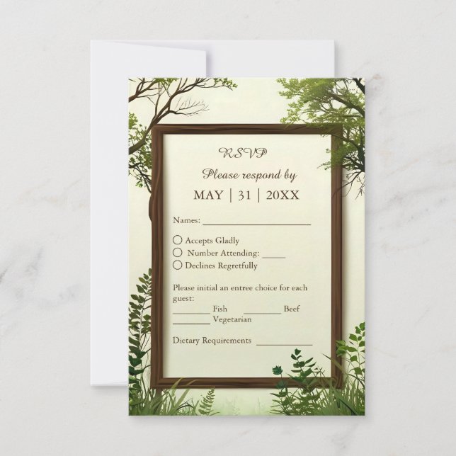 Tarjeta De Confirmación De Asistencia marco rústico de árbol de vegetación (Anverso)