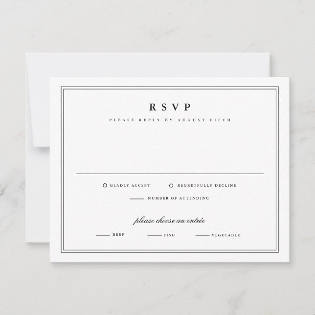 Tarjeta De Confirmación De Asistencia Marco simple Boda clásico blanco y negro (Anverso)