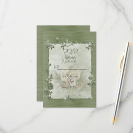 Tarjeta De Confirmación De Asistencia Marco Verde Polvoriento Brillante Elegante Relucie