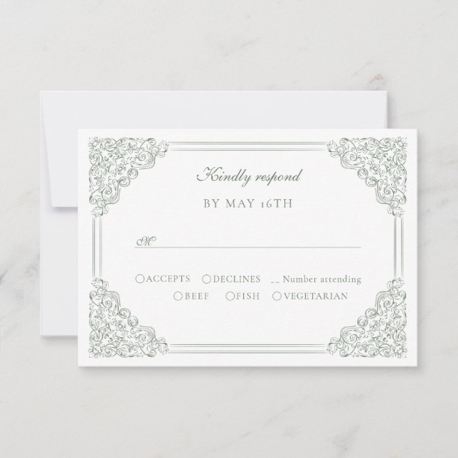 Tarjeta De Confirmación De Asistencia Marco victoriano barroco verde apagado (Anverso)