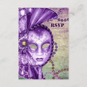 Tarjeta De Confirmación De Asistencia Mardi Gras Morado Verde Mardi Gras Mascara Mascara