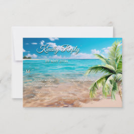 Tarjeta De Confirmación De Asistencia Marea turquesa Tropical Palm Tree Beach Wedding