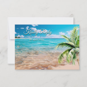 Tarjeta De Confirmación De Asistencia Marea turquesa Tropical Palm Tree Beach Wedding