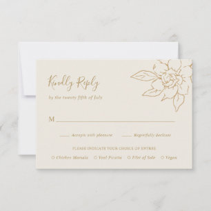 Tarjeta De Confirmación De Asistencia Marfil Line Arte Floral Elegante Boda