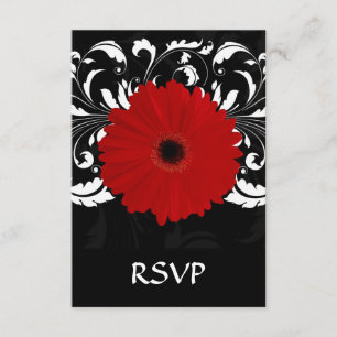 Tarjeta De Confirmación De Asistencia Margarita roja brillante del Gerbera en negro