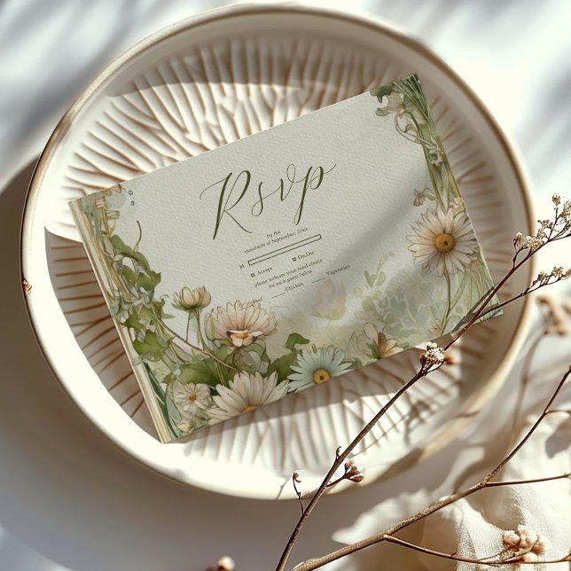 Tarjeta De Confirmación De Asistencia Marguerite rosado margarita margarita Boda Art Nou (Subido por el creador)