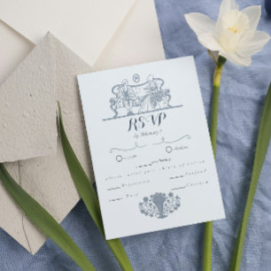 Tarjeta De Confirmación De Asistencia Marie Antoinette Inspired Rococo Blue Boda