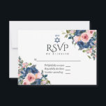 Tarjeta De Confirmación De Asistencia Marina acuarela y Rubor Floral Bat Mitzvah<br><div class="desc">Personalizable de la tarjeta mitzvah rsvp de murciélago floral color rosa y azul marino a la moda para los detalles del evento.</div>